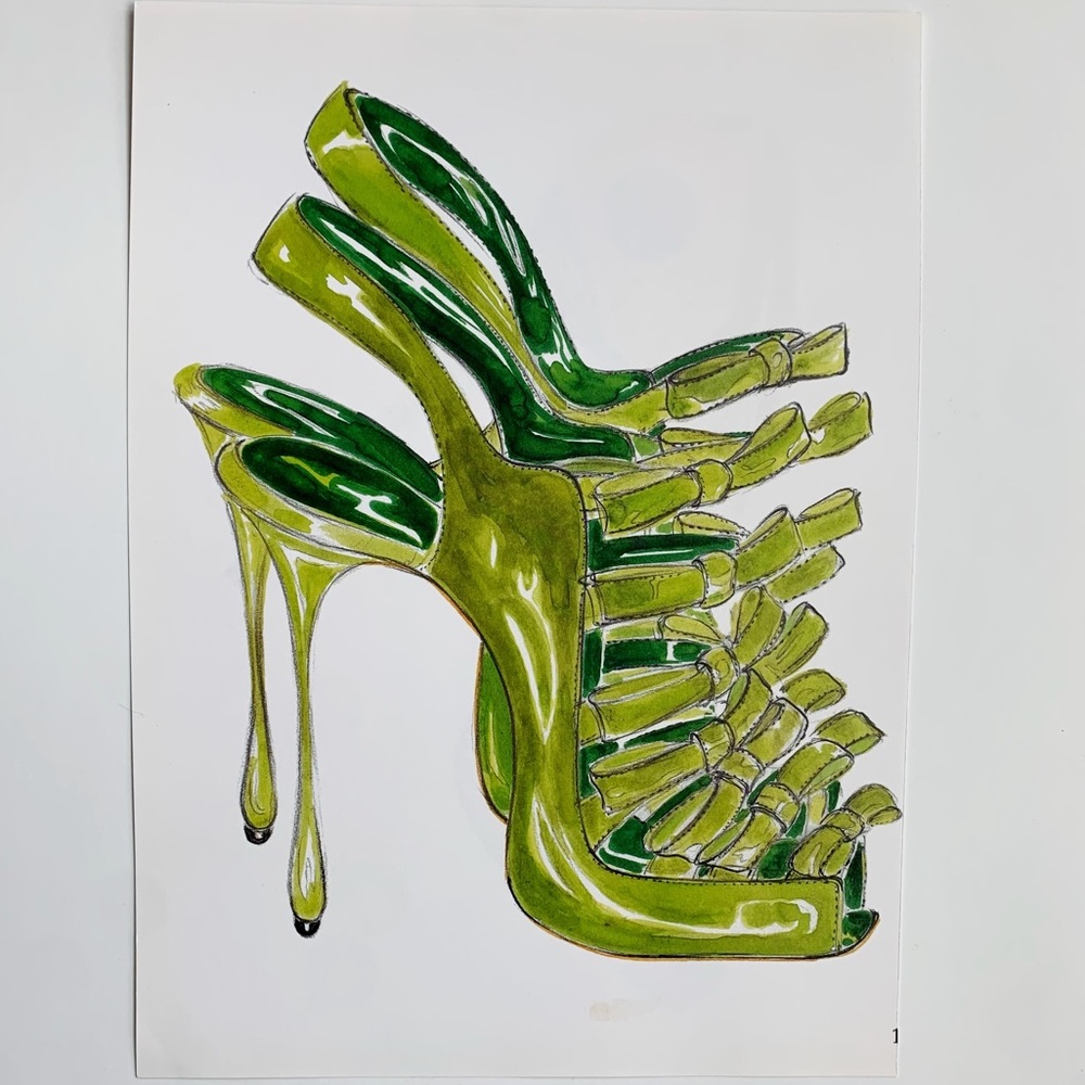 4/$20⭐️ Green Manolo Blahnik Shoe Illustration *PRINT*